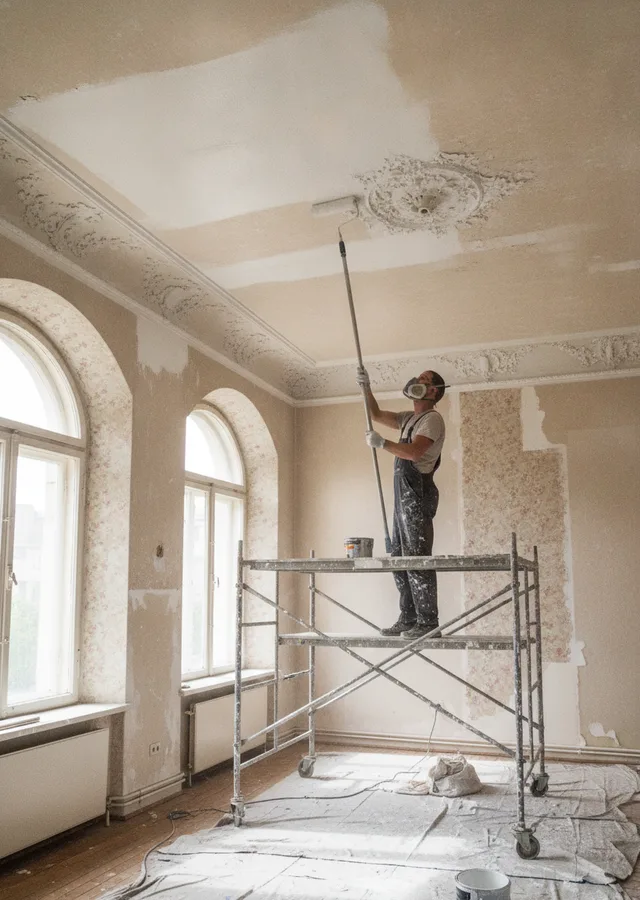 Peintre en bâtiment sur échafaudage en Gironde